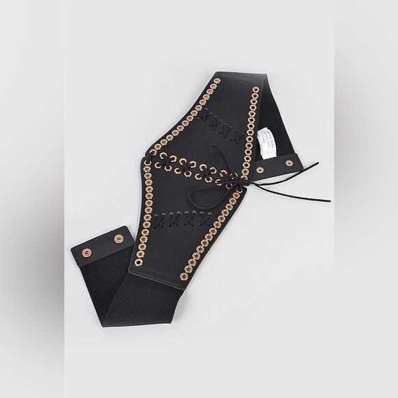 Black Vintage Wide Waist Leather Harness Corset Statement Belt - Picture 5 of 7